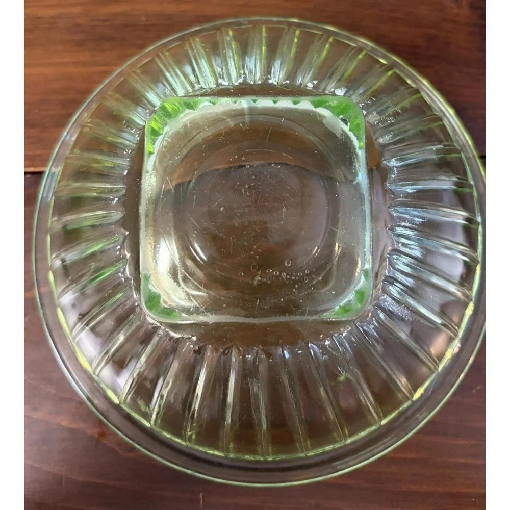 Vintage Uranium Glass Mixing Bowl Green UV Glow Ribbed Scalloped 9